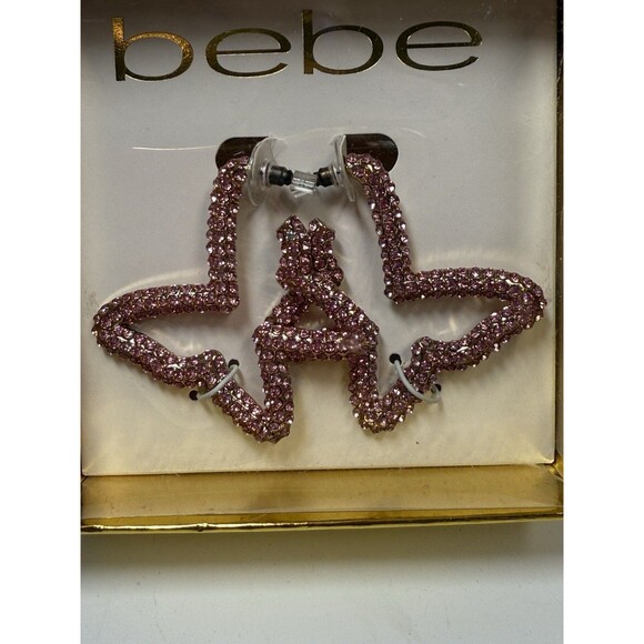 Bebe Pink Rhinestone Butterfly Hoop Earrings New - Picture 2 of 4
